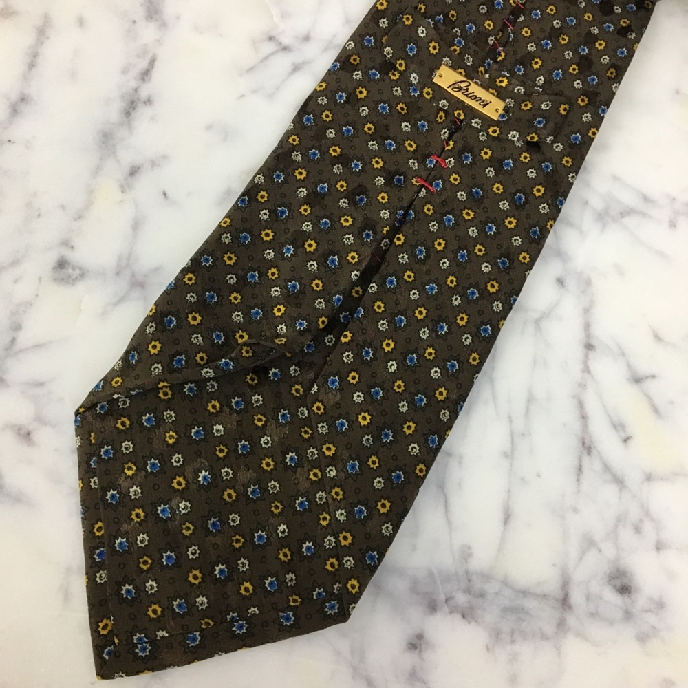 Brioni Luxury Silk tie geometric print blue yellow - Picture 3 of 5